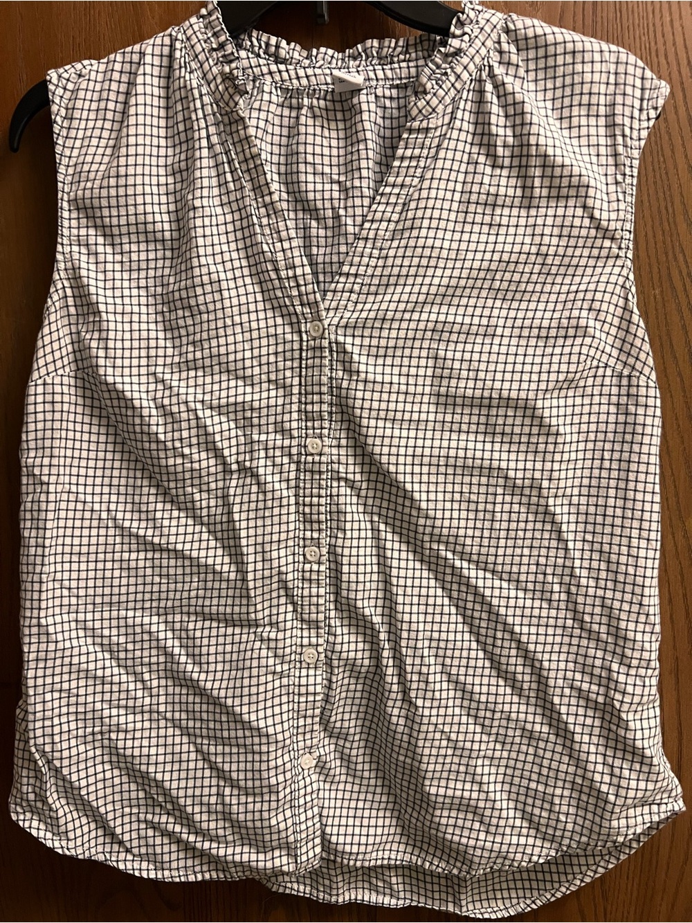 Old Navy White and Black Checked Button-Up Top